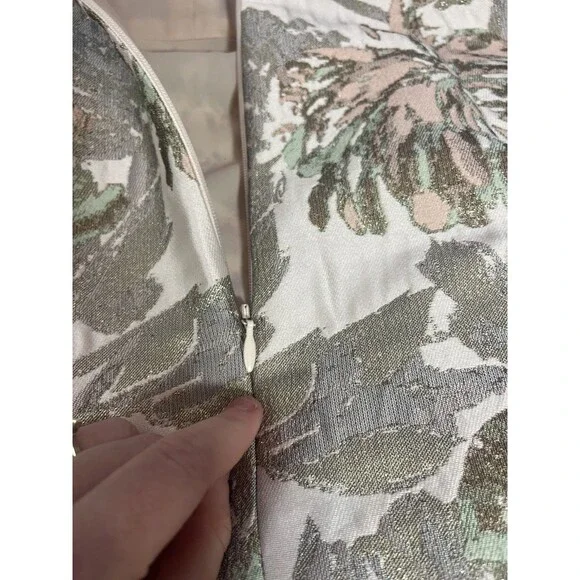 VINCE CAMUTO Women Blush Metallic Jacquard Pleated Cap Fit & Flare Dress 0 - Picture 10 of 16